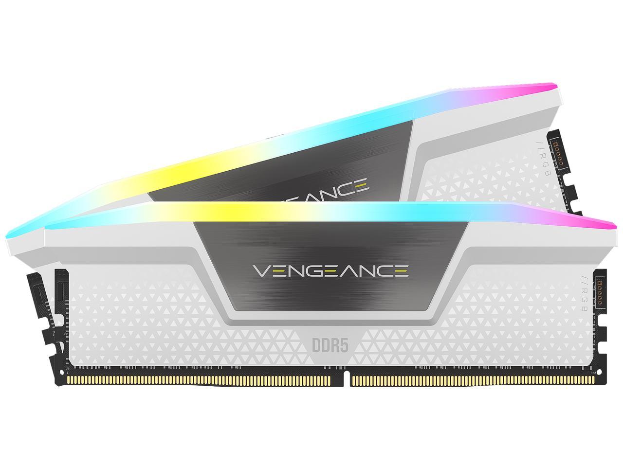 Corsair CMH32GX5M2E6000C36W VENGEANCE RGB 32GB (2x16GB) DDR5 DRAM 6000MT/s CL36 Memory Kit — White