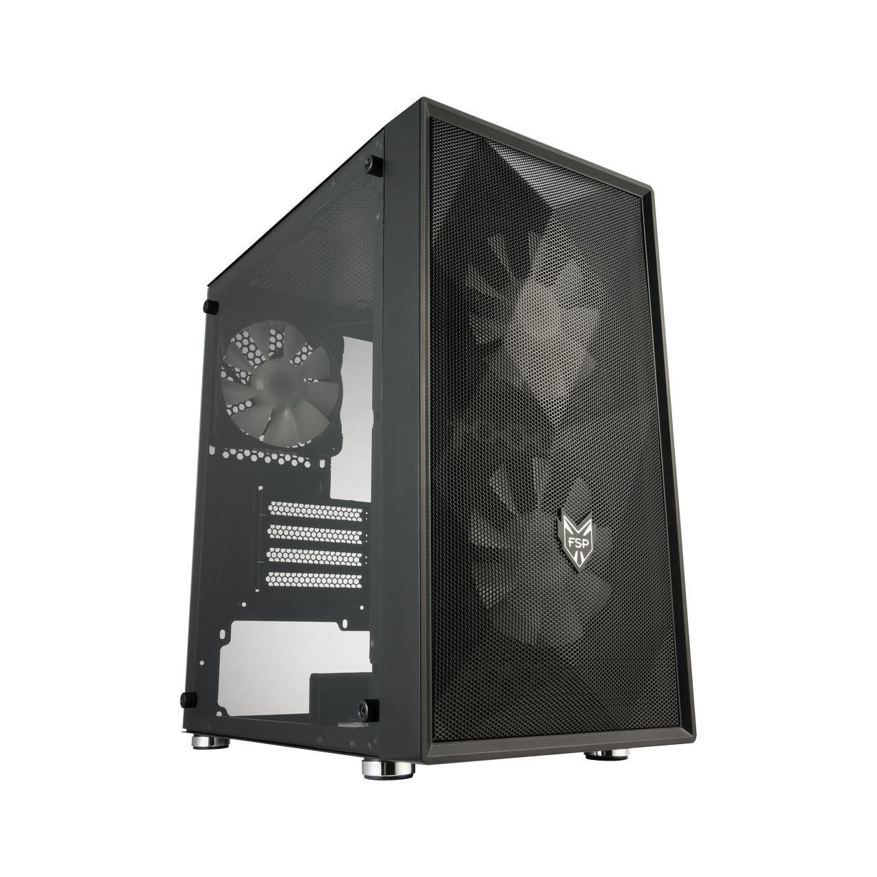 FSP CST130 Basic Black Micro-ATX Tower Case. 3*ARGB Fans Preinstall, USB Type-C, Tempered Glass Side Panel, Black