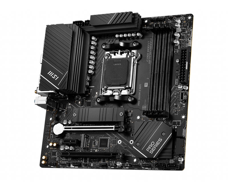 MSI PRO B650M-A WIFI AMD AM5 MATX Motherboard, 4x DDR5 ~128GB, 1x PCI-E x16, 2x M.2, 4x SATA, 8x USB 3.2