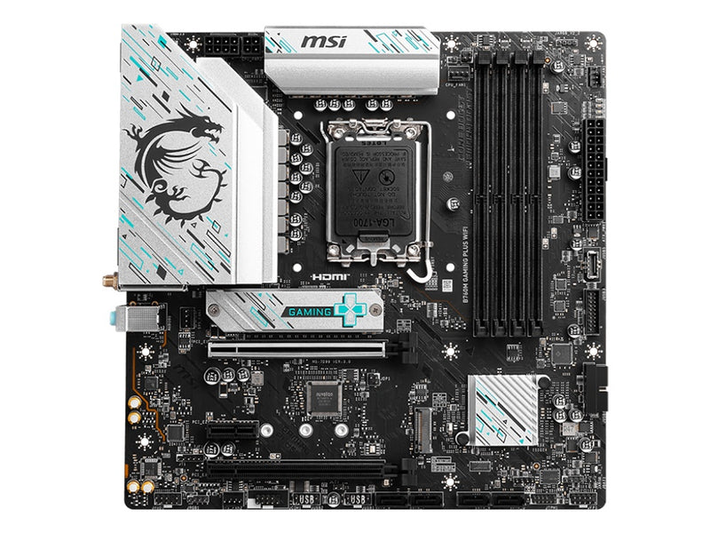 MSI B760M GAMING PLUS WIFI mATX Motherboard, 4x DDR5~192GB, 5x PCI-E x 16, 2x M.2, 4x SATA, 2x USB 3.2 , 4x USB 2.0 1 USBx C
