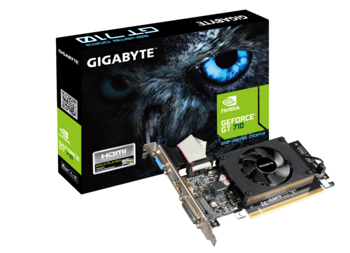 Gigabyte N710D3-2GL-V2 NVIDIA GeForce GT 710 Graphics Card. 2048MB DDR3 memory and 64-bit memory interface, 954MHz, Dual-link DVI-D / D-Sub / HDMI