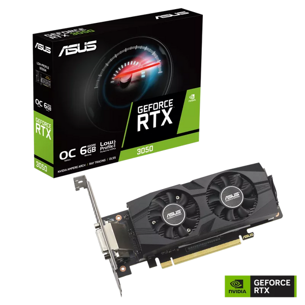 Asus RTX3050-O6G-LP-BRK NVIDIA Geforce RTX3050 Gaming Graphics Card. Low Profile OC Edition, 6GB GDDR6
