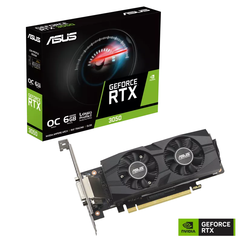 Asus RTX3050-O6G-LP-BRK NVIDIA Geforce RTX3050 Gaming Graphics Card. Low Profile OC Edition, 6GB GDDR6