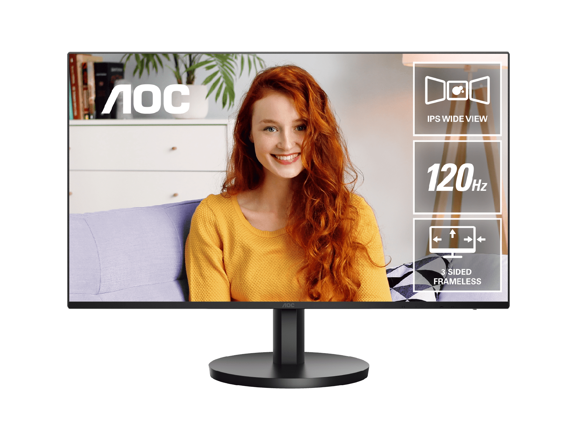 AOC 27B3CA3 27" IPS Panel Monitor. 1920 × 1080 (FHD), 120Hz, 1ms, IPS, Upgraded 3-Sided Frameless, Anti-Blue Light