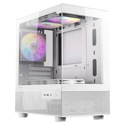 Antec CX200M RGB Elite White, mATX, 270 degrees view, USB 3.0 x 2, Audio I/O Bottom. Mesh front and bottom. Clear Glass View, 5x RGB Fans. White Gaming Case