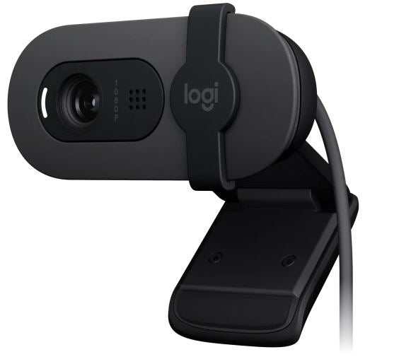 Logitech 960-001587 Brio 100 Full HD 1080p webcam with auto-light balance, integrated privacy shutter, and built-in mic