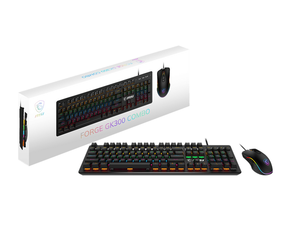 MSI FORGE GK300 COMBO BLUE US Gaming Keyboard & Mouse Combo. Mechanical Blue Switches, Black(Advanced Combo, GK300+GM300)