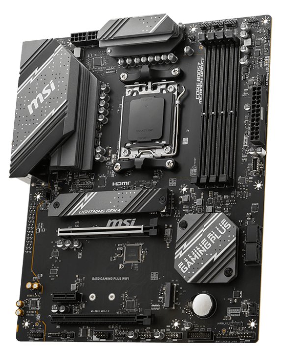 MSI B650 GAMING PLUS WIFI AMD AM5 ATX Motherboard, 4x DDR5 ~192GB, 2x PCI-E x16, 1x PCI-E x1, 2x M.2, 4x SATA, 7x USB 3.2, 1x USB-C