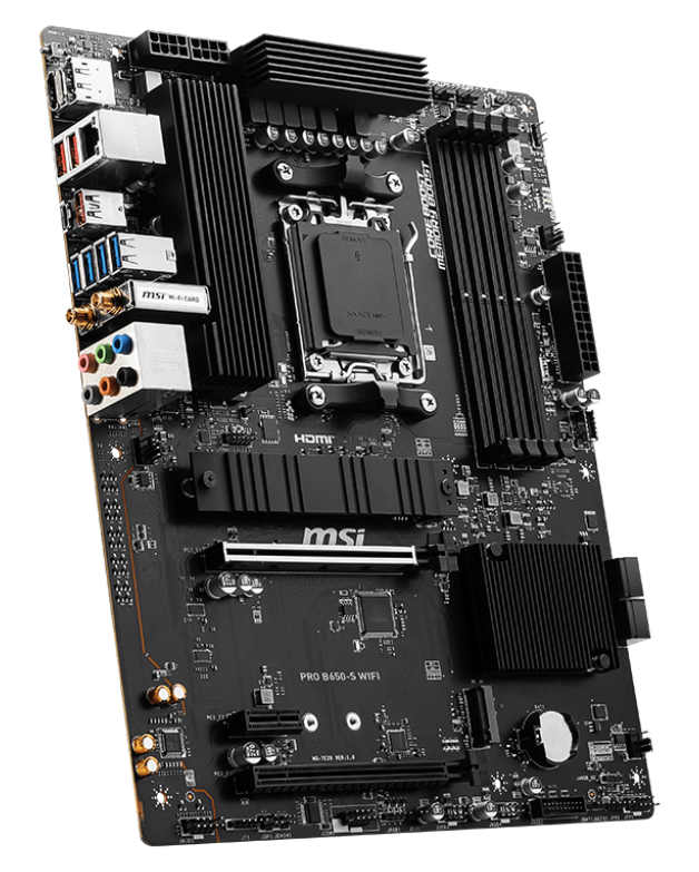 MSI PRO B650-S WIFI AMD AM5 ATX Motherboard, 4x DDR5 ~192GB, 2x PCI-E x16, 2x M.2, 4x SATA, 11x USB 3.2, 4x USB 2.0