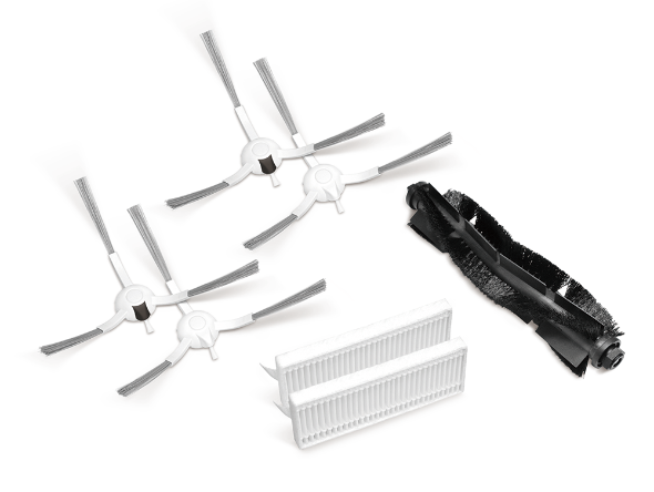 TP-Link Tapo RVA102 Package Contents: Main Brush ×1, Side Brush (Left) ×2, Side Brush (Right) ×2, Washable HEPA Filter ×2