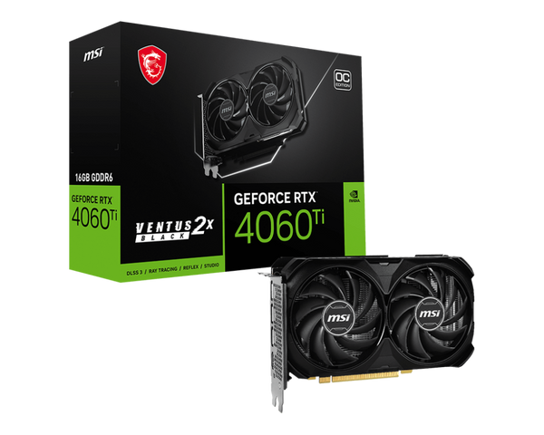MSI GeForce RTX 4060 Ti VENTUS 2X BLACK 16G OC Gaming Graphics Card 2610 MHz Boost Clock, 16GB GDDR6,DisplayPort x 3 (v1.4a),HDMI x 1