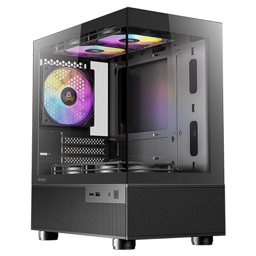 Antec CX200M RGB Elite, mATX, 270 degrees view, USB 3.0 x 2, Audio I/O Bottom. Mesh front and bottom. Clear Glass View, 5x RGB Fans. Gaming Case