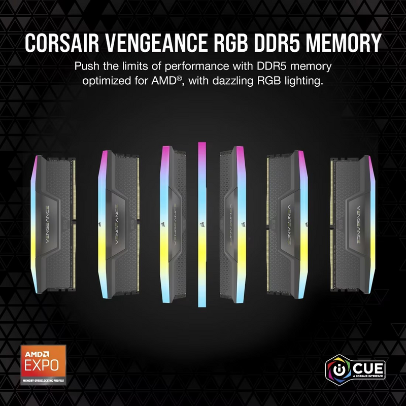 Corsair CMH32GX5M2B6000Z30K VENGEANCE® RGB 32GB (2x16GB) DDR5 DRAM 6000MT/s CL30 AMD EXPO & Intel XMP Memory Kit