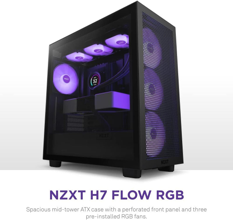 NZXT CM-H71FB-R1 FLOW RGB H SERIES H7 FLOW RGB EDITION ATX MID TOWER CASE. ALL BLACK