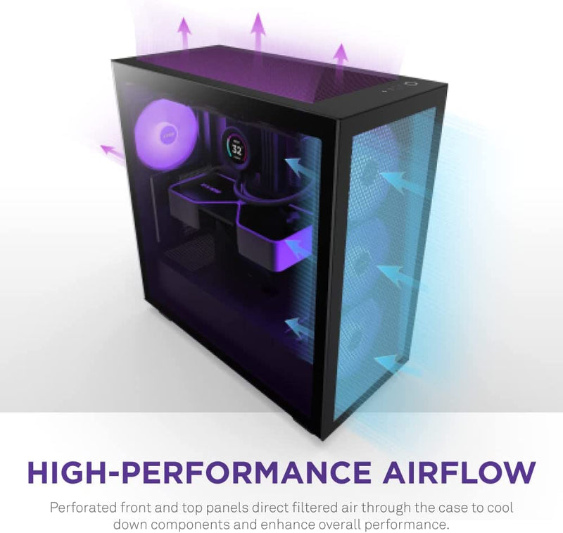 NZXT CM-H71FB-R1 FLOW RGB H SERIES H7 FLOW RGB EDITION ATX MID TOWER CASE. ALL BLACK