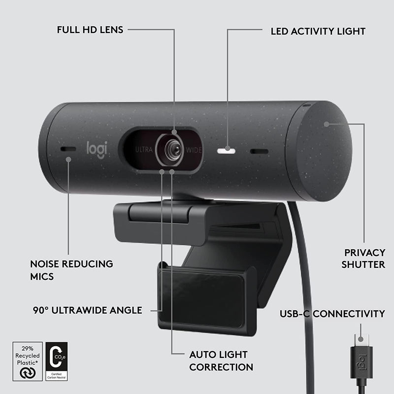 Logitech 960-001423 BRIO 500 Full HD USB-C Webcam Graphite