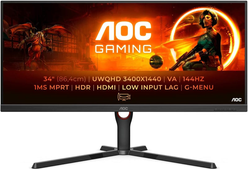 AOC U34G3XM/EU 34" VA UltraWide 21:9 144Hz 1ms WQHD(3440 × 1440) FreeSync Premium Gaming Monitor