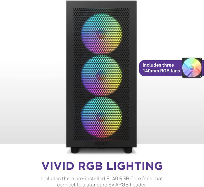 NZXT CM-H71FB-R1 FLOW RGB H SERIES H7 FLOW RGB EDITION ATX MID TOWER CASE. ALL BLACK