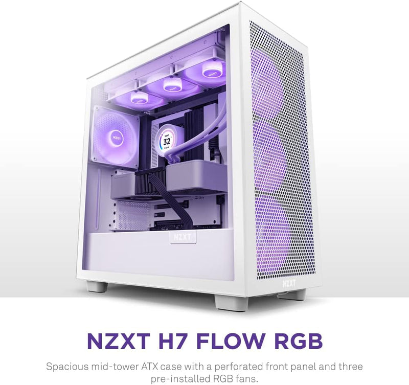 NZXT CM-H71FW-R1 FLOW RGB H SERIES H7 FLOW RGB EDITION ATX MID TOWER CASE. ALL WHITE
