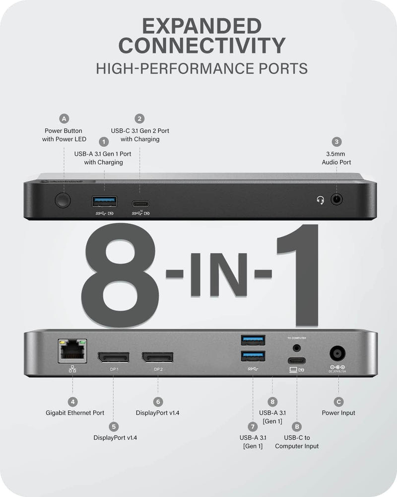 ALOGIC DUPRDX2-100 Dual 4K Display Universal Docking Station – DX2 with 100W Power Delivery (Laptop Charging) - 2 x DP with 4K 60Hz Support