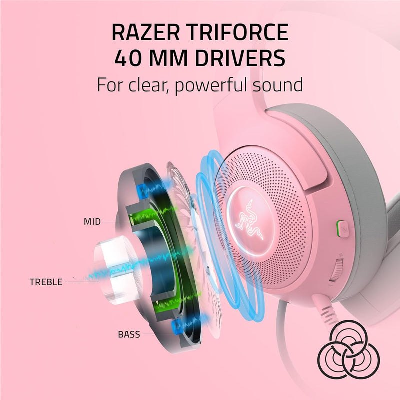 Razer RZ04-04730200-R3M1 Kraken Kitty V2 - USB Headset with RGB Kitty Ears - Quartz Edition - FRML Packaging