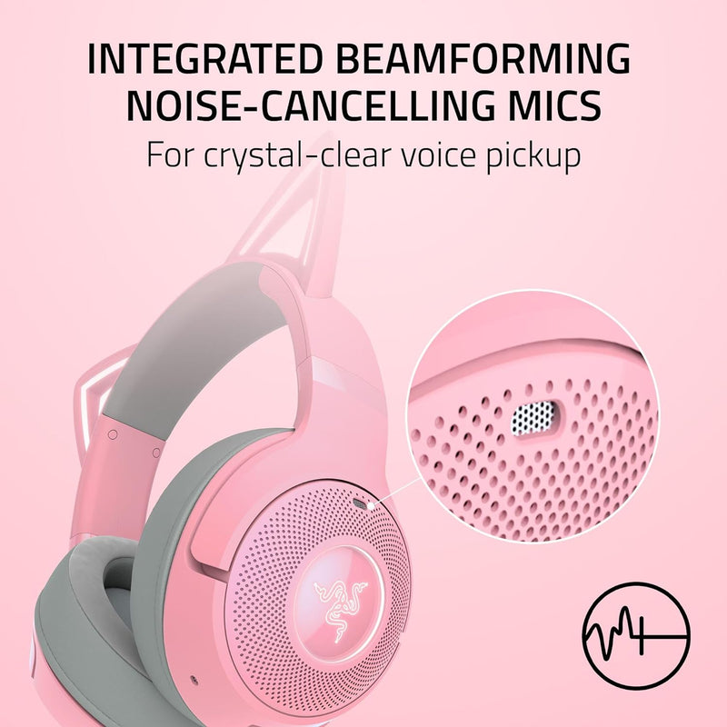 Razer RZ04-04860100-R3M1 Kraken Kitty V2 BT - Quartz Edition - Wireless Bluetooth RGB Headset with Kitty Ears - FRML Packaging