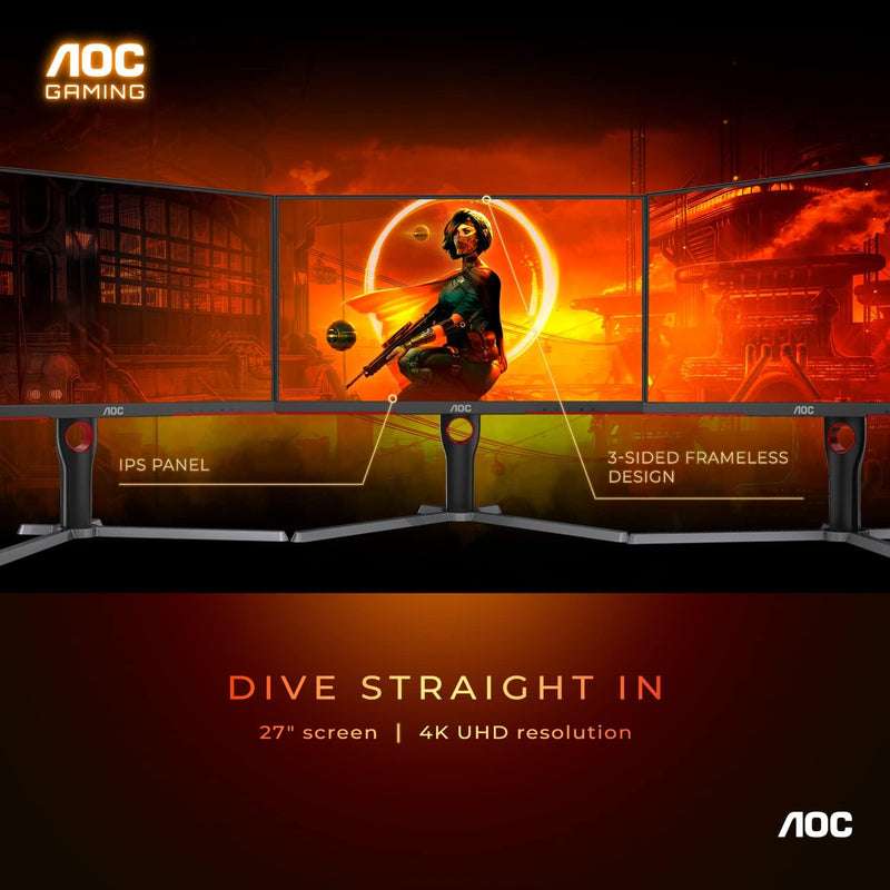 AOC U27G3X 27" 4K Gaming Monitor. 3840 × 2160 (UHD) 160Hz 1ms AdaptiveSync Fast IPS Display HDR 400