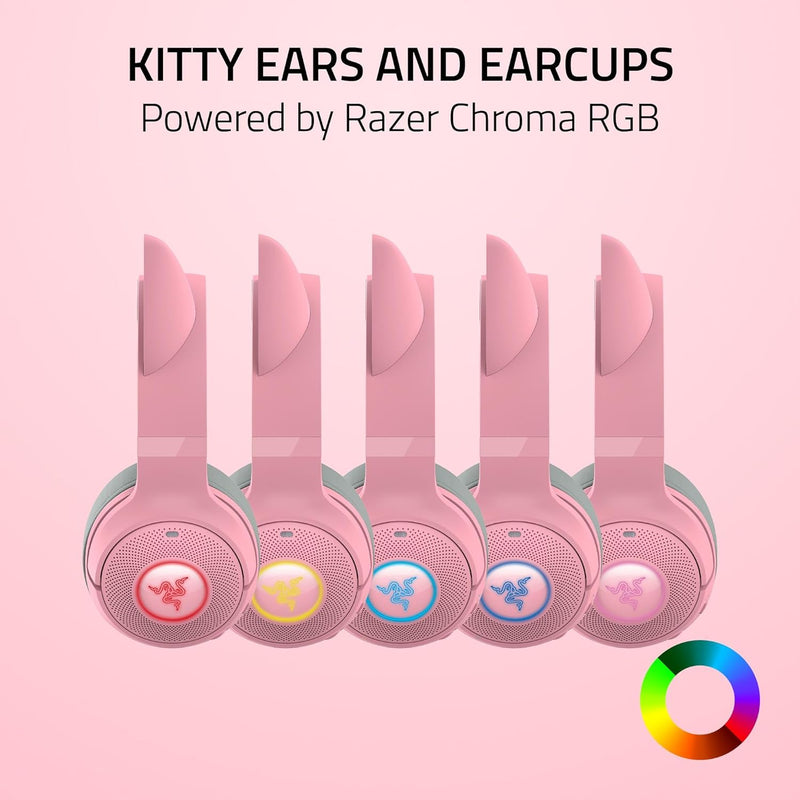 Razer RZ04-04860100-R3M1 Kraken Kitty V2 BT - Quartz Edition - Wireless Bluetooth RGB Headset with Kitty Ears - FRML Packaging
