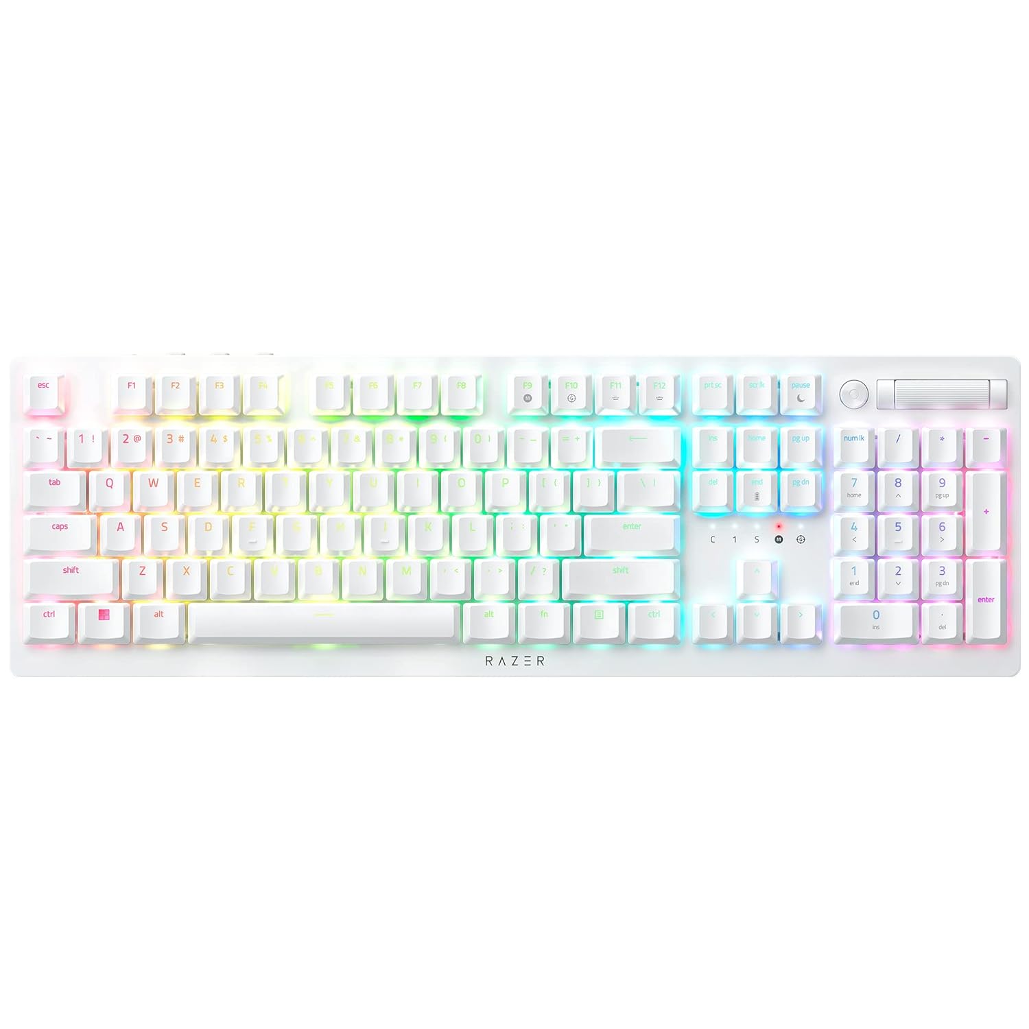 Razer RZ03-04363500-R3M1 DeathStalker V2 Pro - Wireless Low Profile Optical Gaming Keyboard (Clicky Purple Switch) - White Edition - US Layout - World Packaging