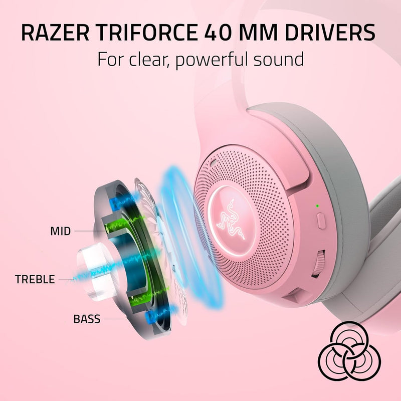 Razer RZ04-04860100-R3M1 Kraken Kitty V2 BT - Quartz Edition - Wireless Bluetooth RGB Headset with Kitty Ears - FRML Packaging
