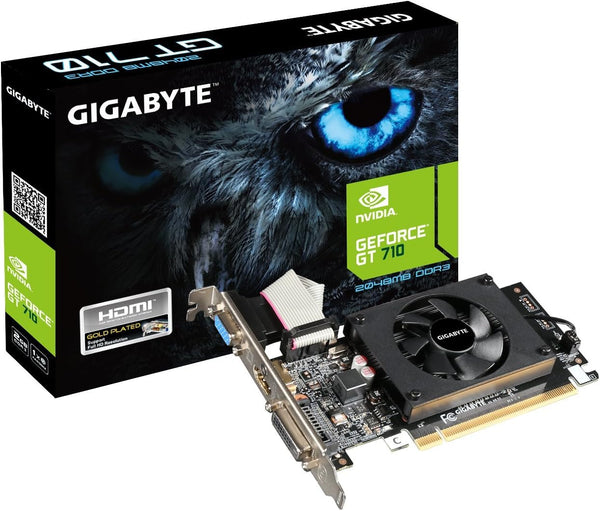 Gigabyte N710D3-2GL-V2 NVIDIA GeForce GT 710 Graphics Card. 2048MB DDR3 memory and 64-bit memory interface, 954MHz, Dual-link DVI-D / D-Sub / HDMI