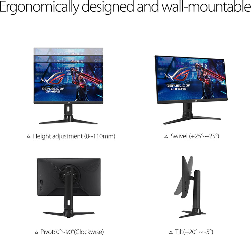Asus ROG Strix XG259CM Gaming Monitor – 25 inch (24.5 inch viewable) 1920x1080, 240Hz (Above 144Hz), 1ms (GTG), Fast IPS, Extreme Low Motion Blur Sync, USB Type-C, 120% sRGB, G-Sync compatible*, KVM support, tripod socket