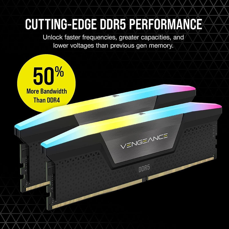 Corsair CMH64GX5M2B6400C32 VENGEANCE® RGB 64GB (2x32GB) DDR5 DRAM 6400MT/s CL32 Memory Kit — Black