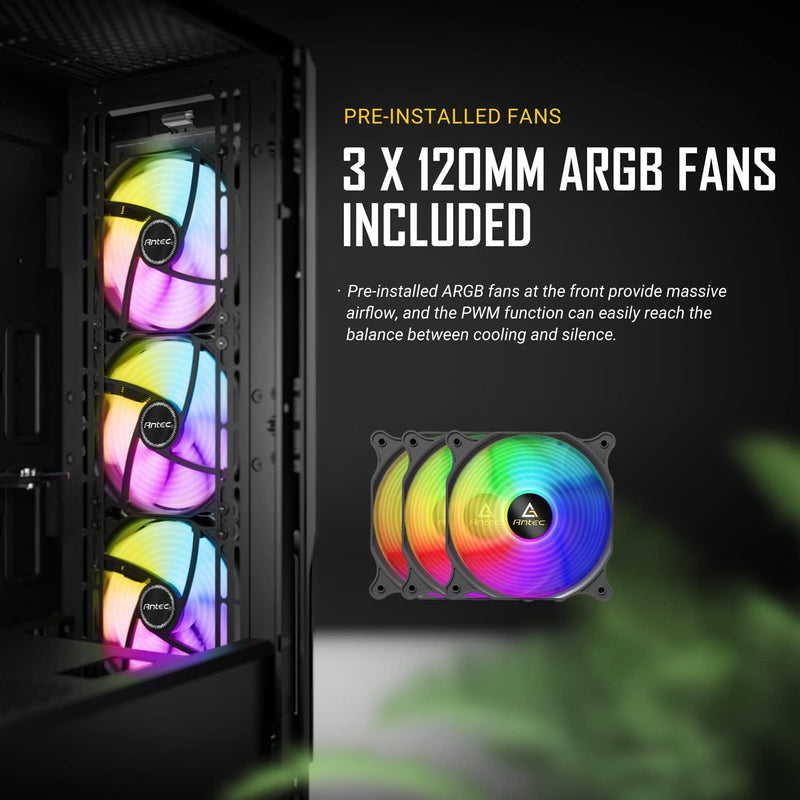 Antec P20C ARGB Mid Tower Gaming Case. 3 x 120mm ARGB Fans Preinstalled