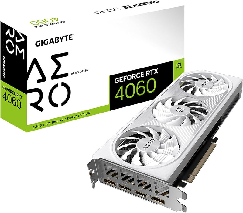 Gigabyte GV-N4060AERO OC-8GD GeForce RTX 4060 AERO OC 8G Gaming Graphics Card. White