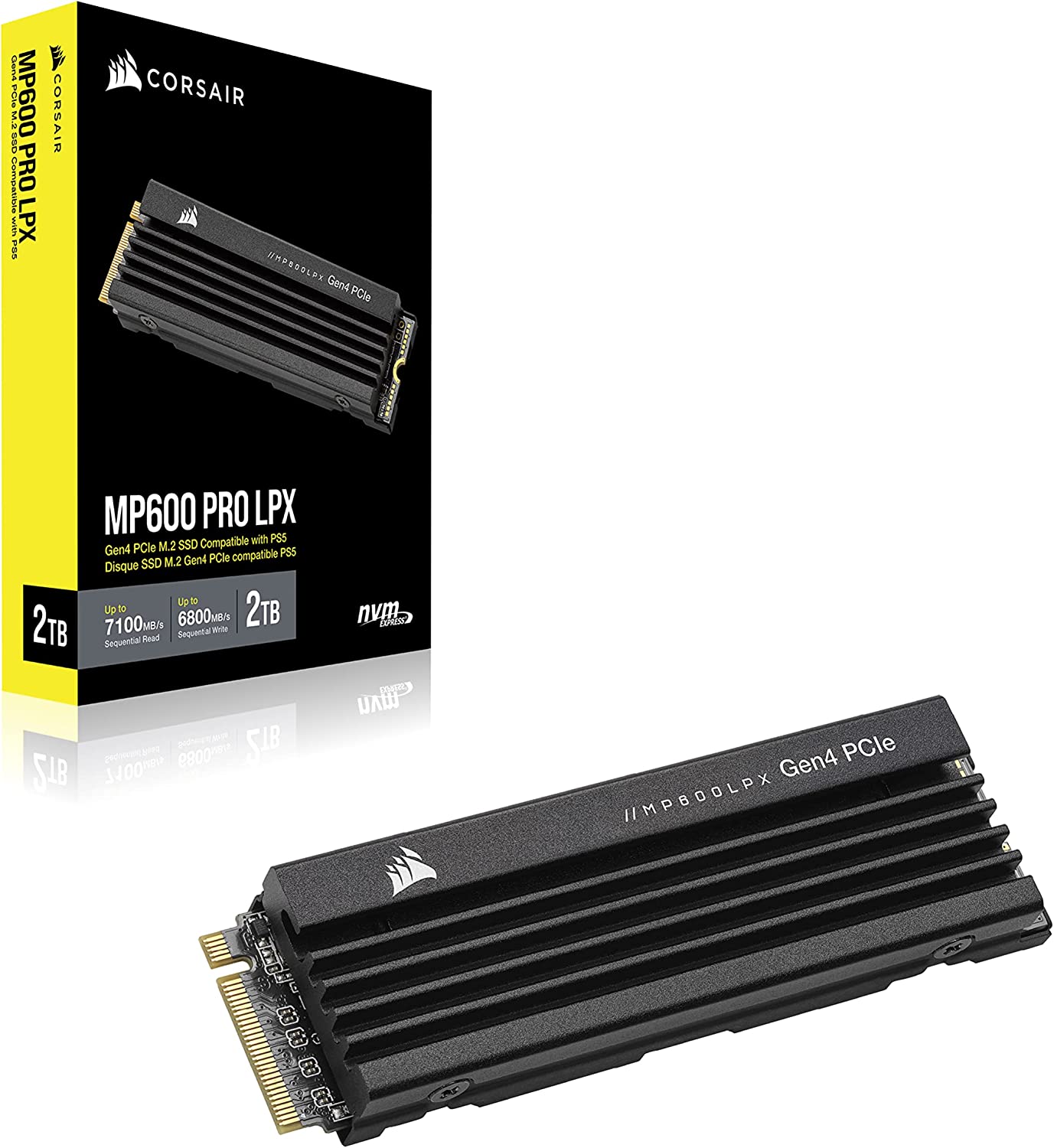 Corsair CSSD-F1000GBMP600PLP MP600 PRO LPX M.2 1000 GB PCI Express 4.0 3D TLC NAND NVMe with Heatsink. PS5* Compatible