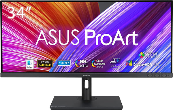 ASUS ProArt Display PA348CGV Professional Monitor – 34-inch, IPS, 21:9, Ultra-wide QHD (3440 x 1440), Color Accuracy ΔE < 2, Calman Verified, 98% DCI-P3, USB-C, 120Hz, FreeSync Premium Pro, Ergonomic Stand