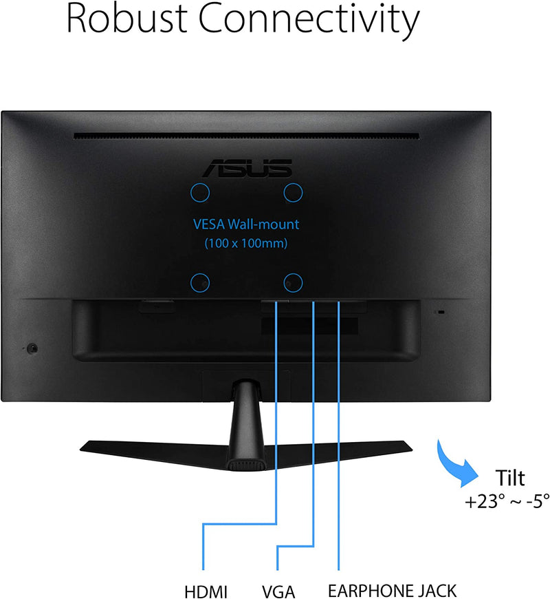 ASUS VY279HE-W Eye Care Monitor – 27 inch FHD (1920 x 1080), IPS, 75Hz, IPS, 1ms (MPRT), FreeSync™, Eye Care Plus technology, Color Augmentation, Rest Reminder, Blue Light Filter, Flicker Free, antibacterial treatment