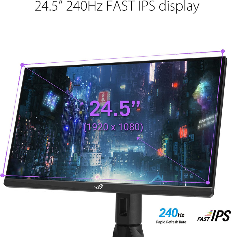 Asus ROG Strix XG259CM Gaming Monitor – 25 inch (24.5 inch viewable) 1920x1080, 240Hz (Above 144Hz), 1ms (GTG), Fast IPS, Extreme Low Motion Blur Sync, USB Type-C, 120% sRGB, G-Sync compatible*, KVM support, tripod socket