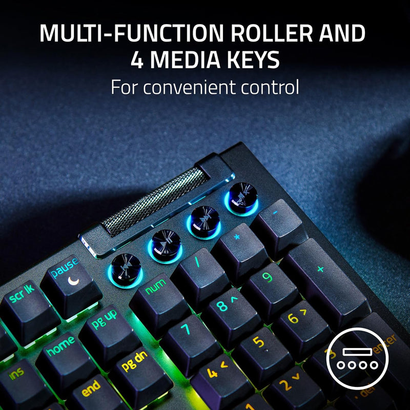 Razer RZ03-04693500 BlackWidow V4-Mechanical Gaming Keyboard (Yellow Switch)-Quartz Edition-US Layout-World Packaging
