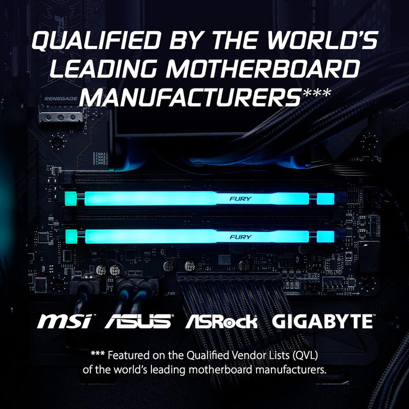 Kingston KF560C36BBEAK2-16 FURY Beast RGB RAM Kit. 16 GB (2 x 8GB) - DDR5-6000/PC5-48000 DDR5 SDRAM - 6000 MHz CL36 1.25 V Non-ECC Unbuffered