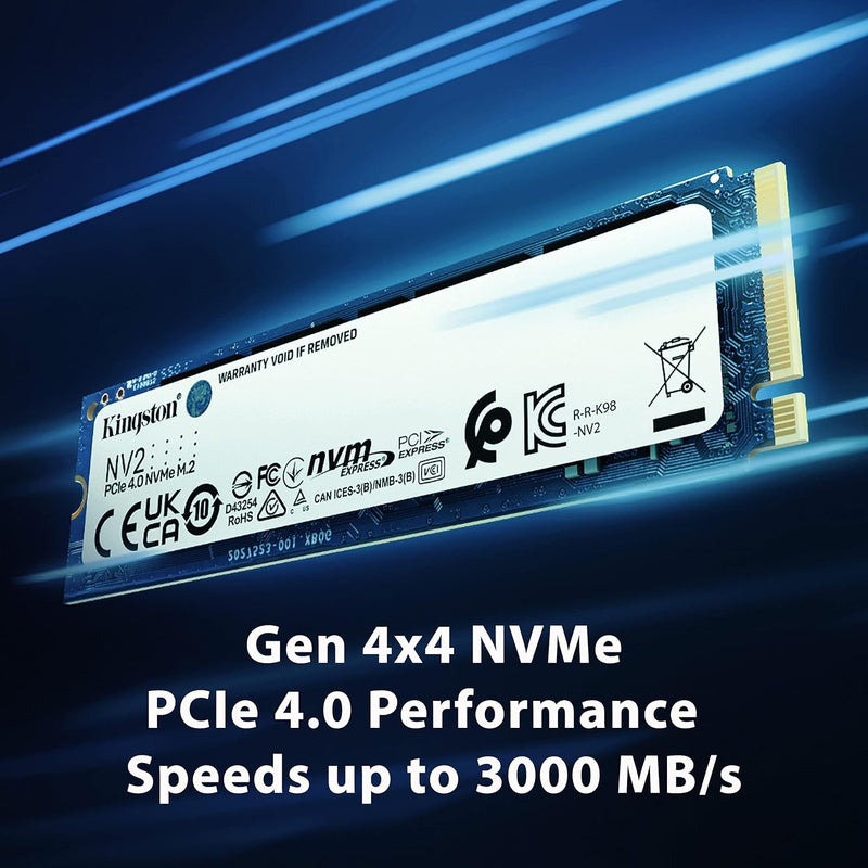 Kingston SNV2S/250G NV2 250GB M.2 NVMe PCIe Gen4 SSD. Up to 3,500MB/s read, 2,100MB/s write