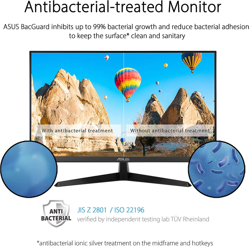 ASUS VY279HE-W Eye Care Monitor – 27 inch FHD (1920 x 1080), IPS, 75Hz, IPS, 1ms (MPRT), FreeSync™, Eye Care Plus technology, Color Augmentation, Rest Reminder, Blue Light Filter, Flicker Free, antibacterial treatment