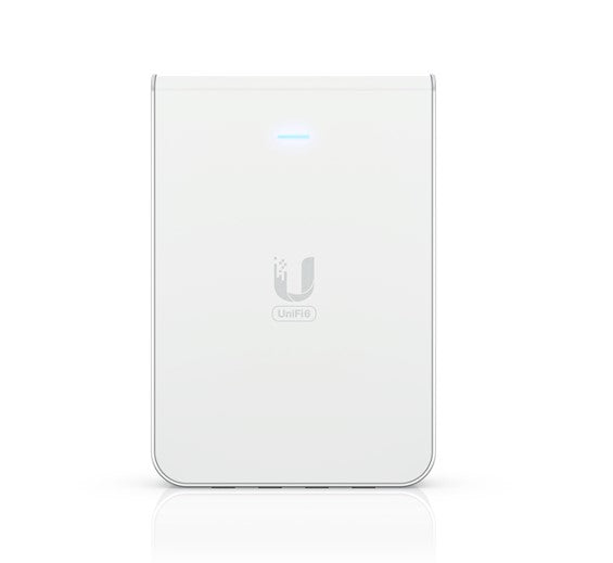 Ubiquiti U6-IW UniFi Wi-Fi 6 In-Wall Wall-mounted Access Point with a built-in PoE switch.
