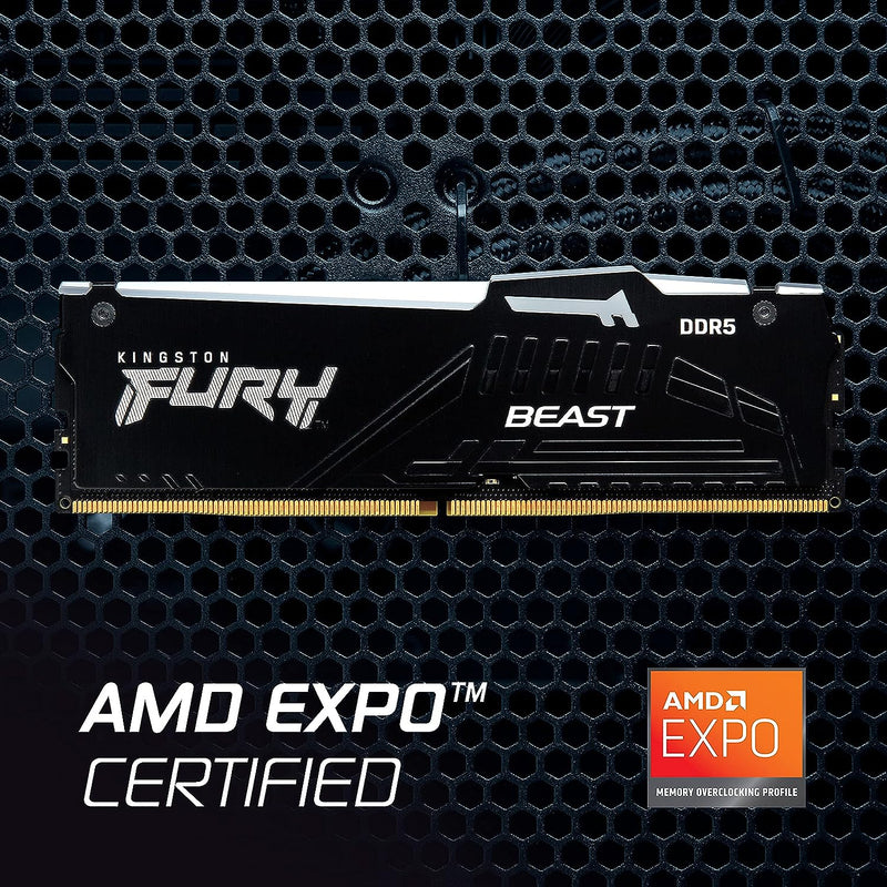 Kingston KF560C36BBEAK2-16 FURY Beast RGB RAM Kit. 16 GB (2 x 8GB) - DDR5-6000/PC5-48000 DDR5 SDRAM - 6000 MHz CL36 1.25 V Non-ECC Unbuffered