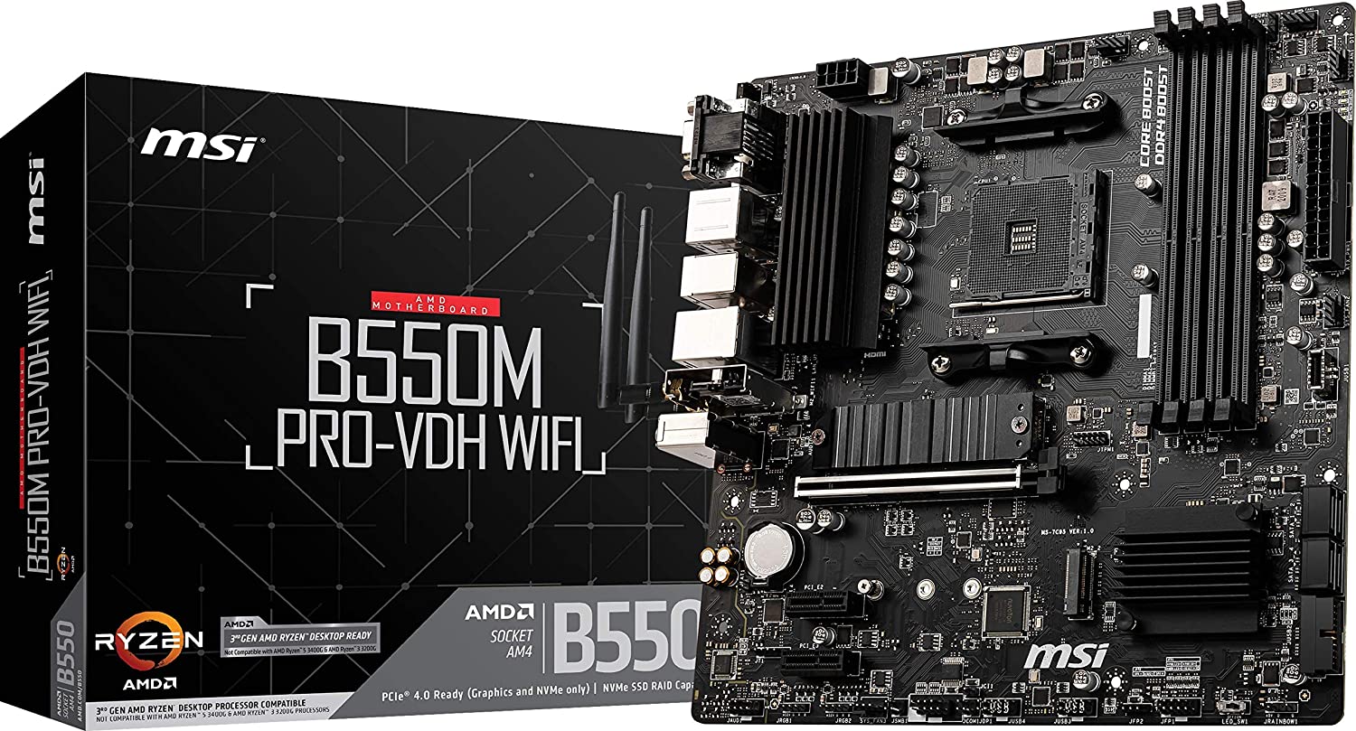 MSI B550M PRO-VDH WIFI mATX Motherboard, DDR4 PCIe 4.0 M.2 HDMI