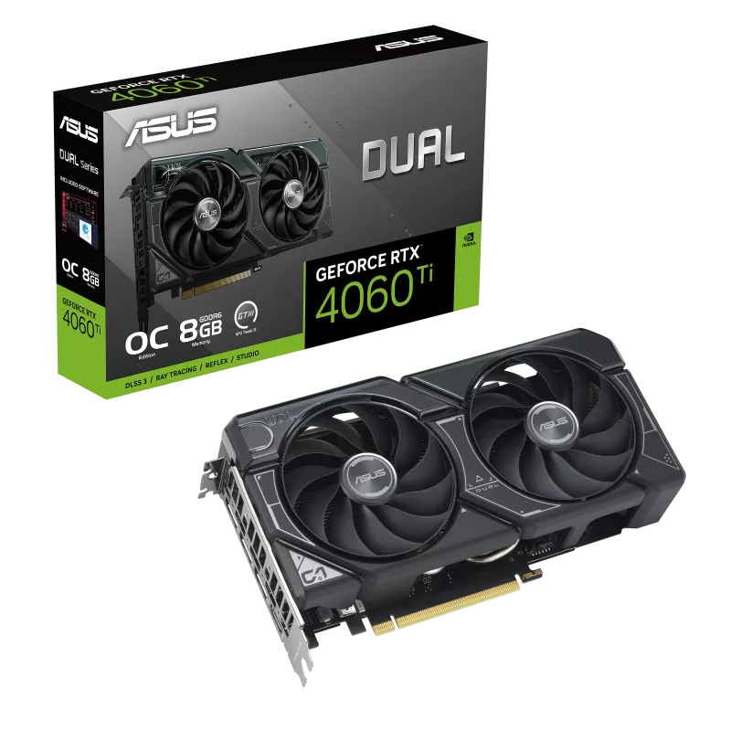 Asus DUAL-RTX4060TI-O8G Dual GeForce RTX 4060 Ti OC Edition 8GB GDDR6 with two powerful Axial-tech fans Gaming Graphics Card