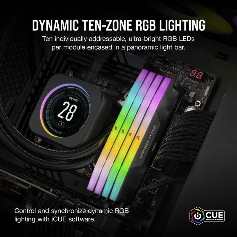Corsair CMH64GX5M2B6000C40 Vengeance RGB 64GB (2x32GB) DDR5 UDIMM 6000MHz C40 1.35V Desktop Gaming Memory Black
