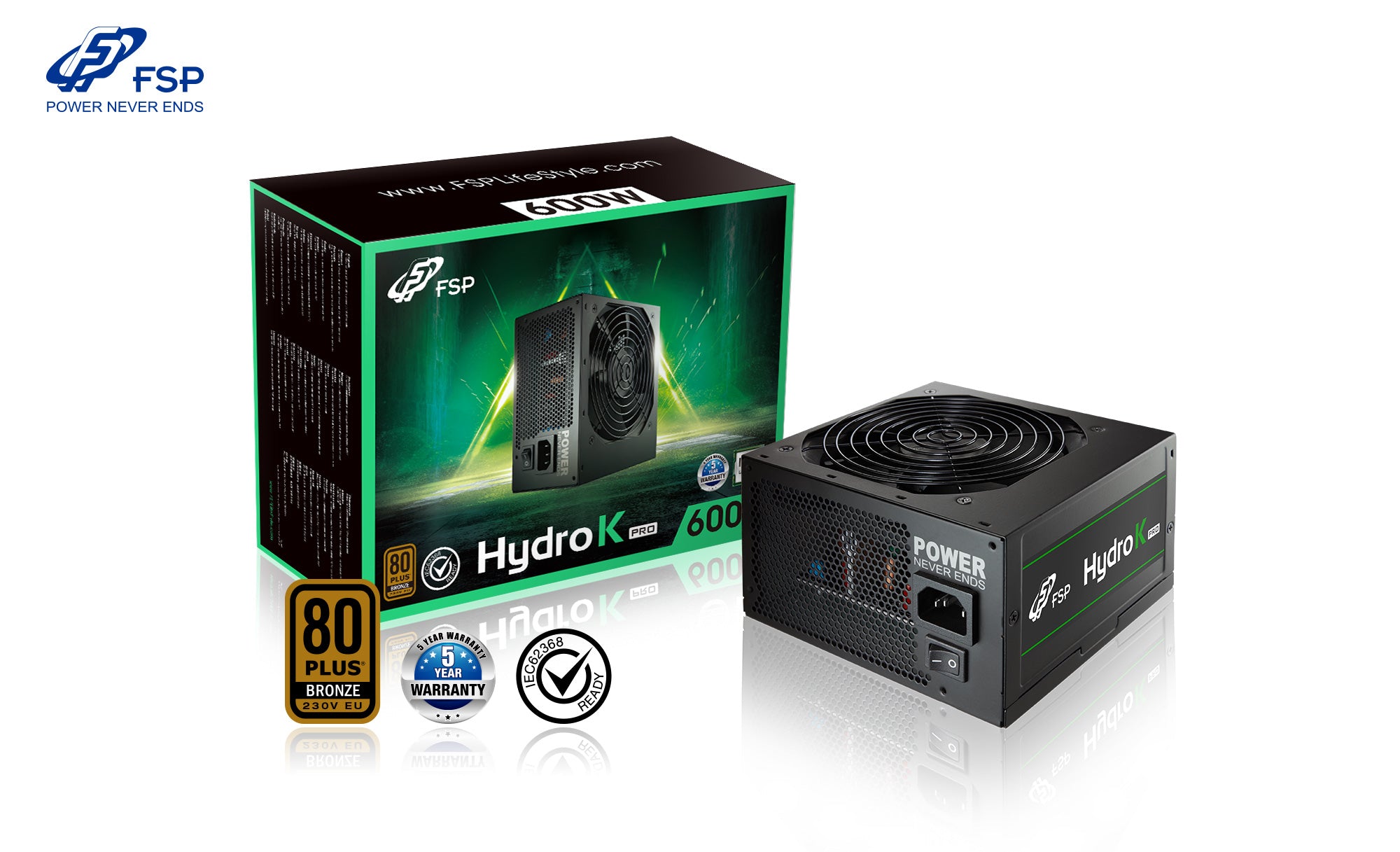 FSP HP2-600 HYDRO K PRO 600W 80+ Bronze Non Modular Power Supply