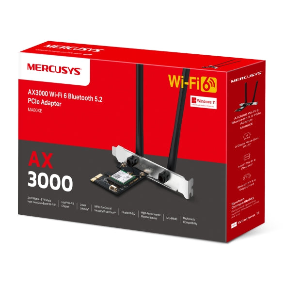 Mercusys MA80XE AX3000 Wi-Fi 6 Bluetooth 5.2 PCIe Adapter